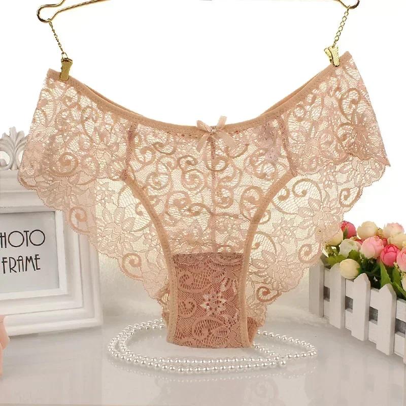 New Non-marking Sexy Erotic Panties Female Lace Hollowing Mid-waist Sexy Large Size Panties Ladies Briefs