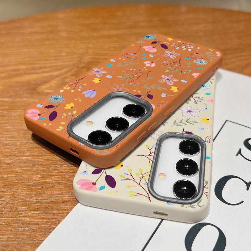 Carcasă pătrată din piele cu textură florală cu model floral pentru Samsung S25 S24 S22 Ultra S23 S21 S20 Fe A55 A54 A53 A52 A35 A15 A16 rezistentă la șocuri moale TPU subțire husă