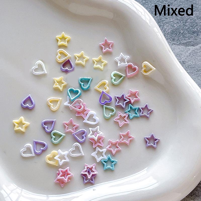 

50Pcs Mixed Colorful Nail Art Decorations Hollowed Out Star And Heart Pearlescent Charm Nail Art Accessories Resin Material Mixed