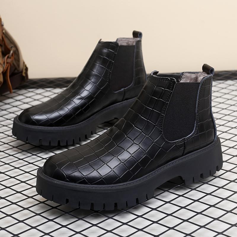 

38-45 Осенне-зимние мужские ботинки Черные Толстая подошва Износостойкие и увеличивающие рост Брендовые ботинки челси 45 чёрный