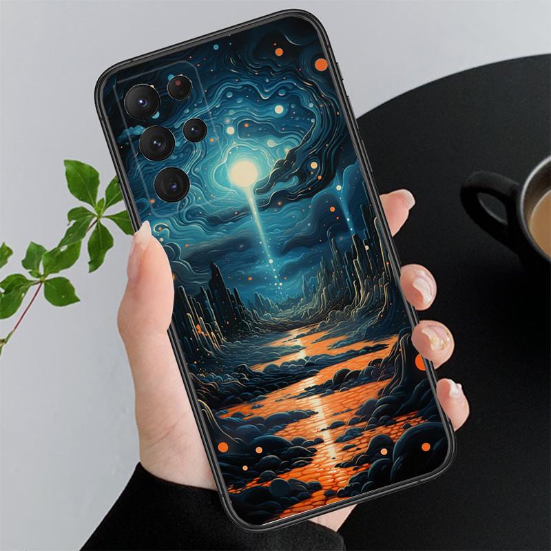 Landscape Moon Night River Mountains Art Phone Case For Samsung S26 S25 S24 S23 S22 Ultra S23 S22 S25 Plus S24 FE S26Edge
