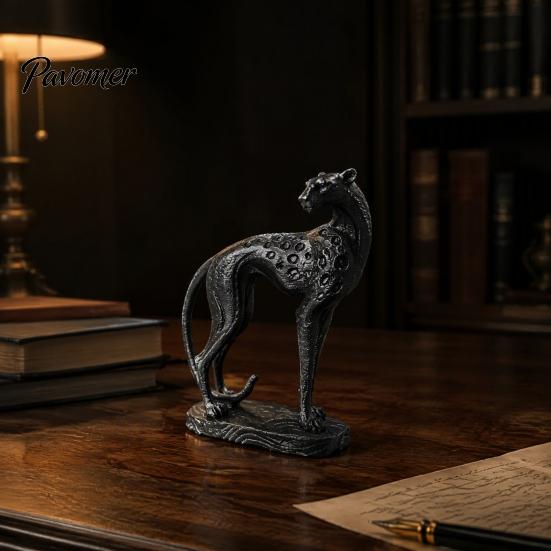 Gold Leopard Statue 3D Printed Cheetah Ornament, Modern Standing Sculpture, Decorative Minimalist Living Room Art Animal Figurine with Stable Base for