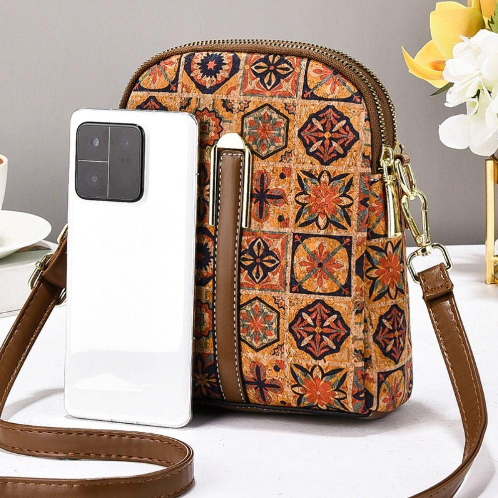 Women Fashion Bohemian Style Printed Phone Bag Ethnic Style PU Leather Crossbody Bag Luxury Versatile Handbag For Ladies