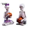 Halloween Party Props 2Pcs/Set Couple Skeleton Statues, with Pumpkin Figurines, Men Spooky Home Decor Women Ornaments for Table Mantel Shelf