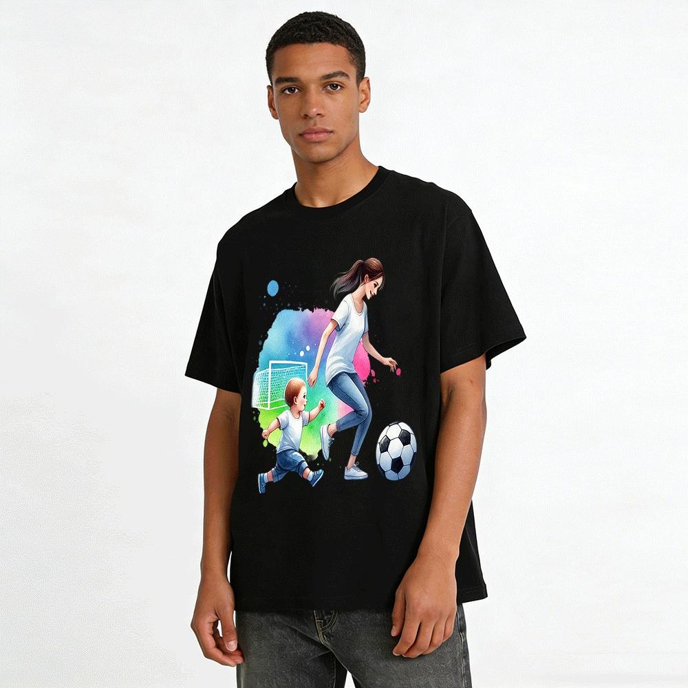 Parent-child Soccer Time Printed Casual T-shirt Pure cotton T-shirt