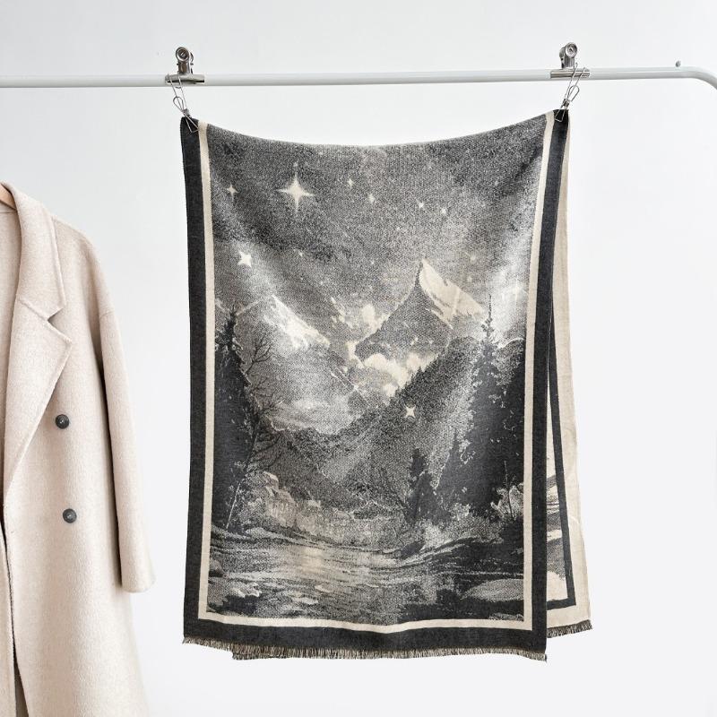 New autumn and winter retro landscape imitation cashmere scarf women's high-end temperament scarf shawl