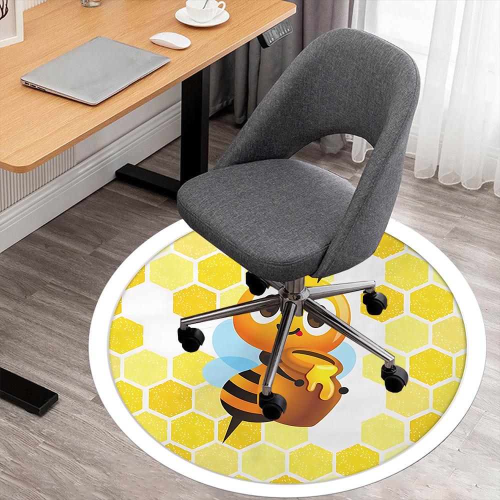 

1pc Bee Honeycomb Round Chair mat Area Rug - Non-Slip, Floor Mat for Office, Bedroom, and Indoor Decor c1125102 80cm by 80cm