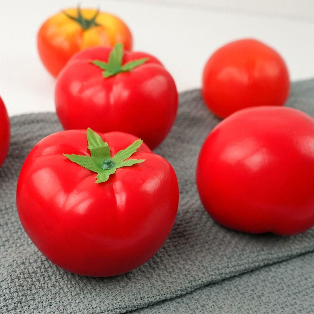 5pcs Mini Artificial Tomato Ornament Handicrafts Lifelike Simulation Tomato Model Plastic Fake Vegetables Props Home Decor