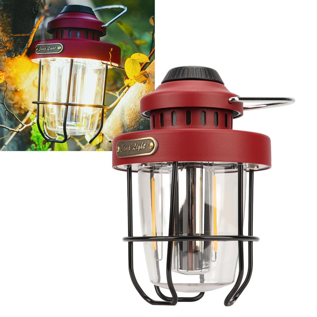 Retro LED Camping Lantern Portable Multifunctional Rechargeable Tent Light for Outdoor