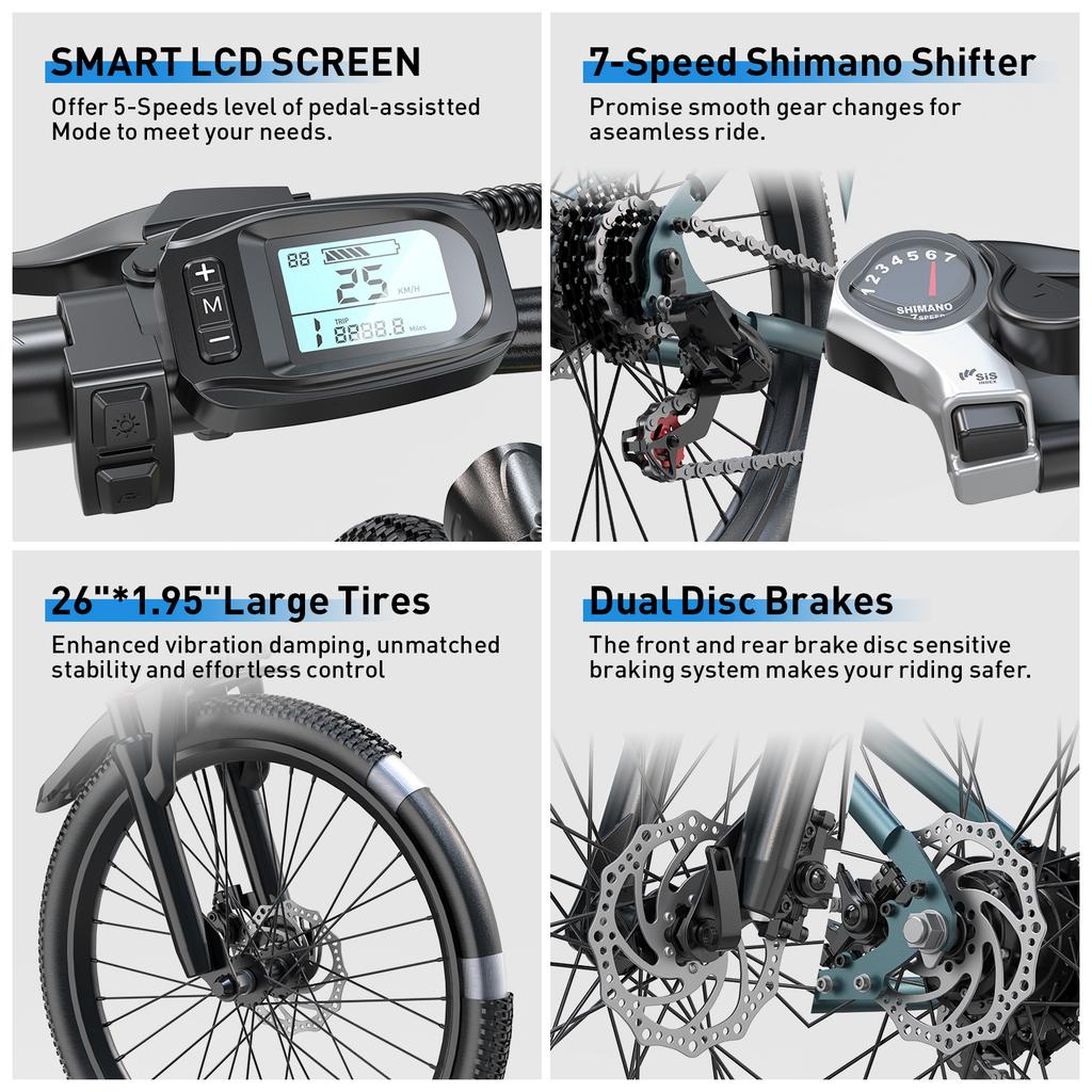 Hot Sale GT300 26 Inch Electric Bike 36V 10Ah 250W City Ebike US Stock Factory Direct Price Fast Delivery