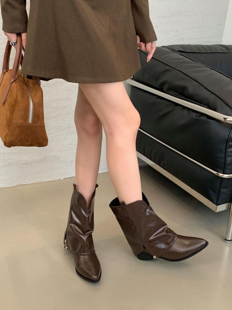 Pointed trousers boots fried street fashion boots women's 2025 new autumn and winter western cowboy boots comfortable square heel winter boots