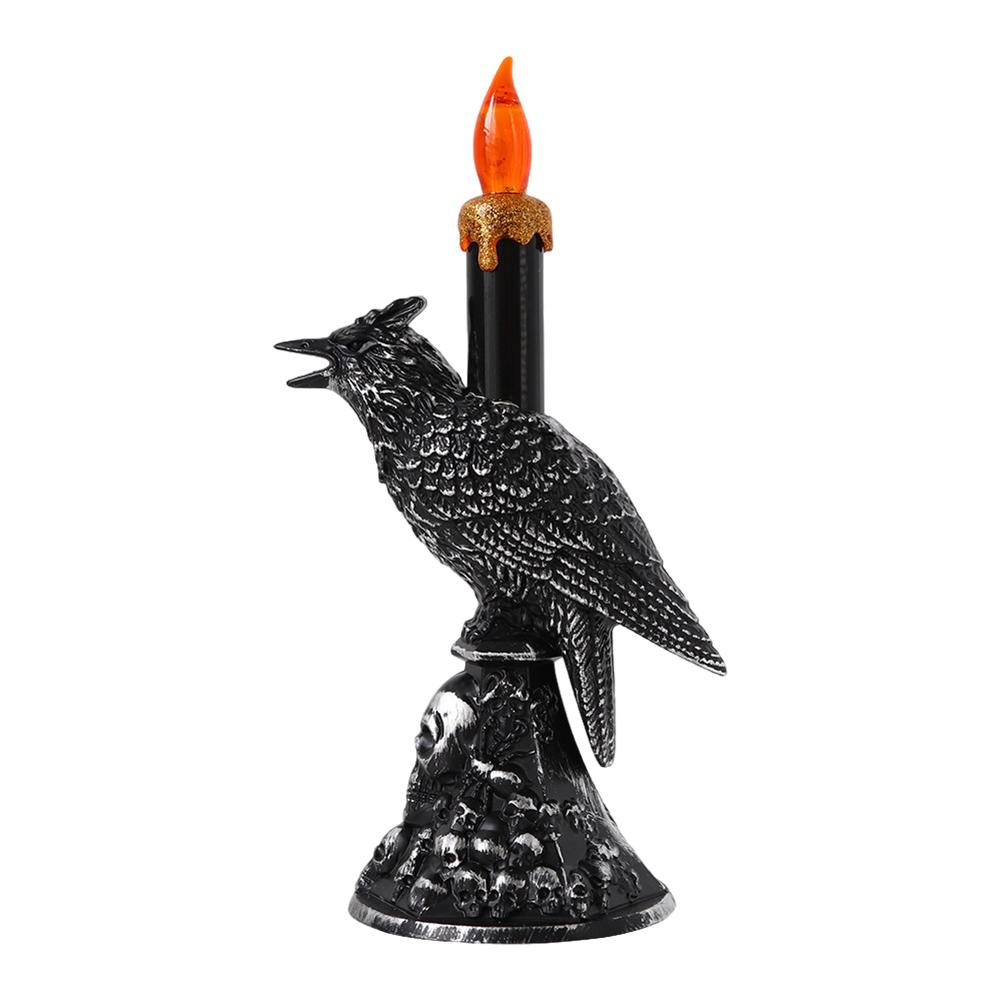 

Black Crow Skull Statue Candlestick LED Candles Battery Operated Candles Halloween Table Lamp Scary Ornaments чорний