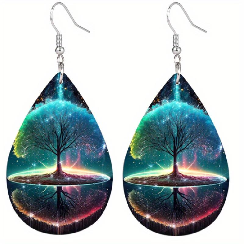Creative Tree of Life Pattern PU Leather Earrings for Women Chic Colorful Dot Pattern Tears Earrings Trendy Female Earrings Jewelry Gifts