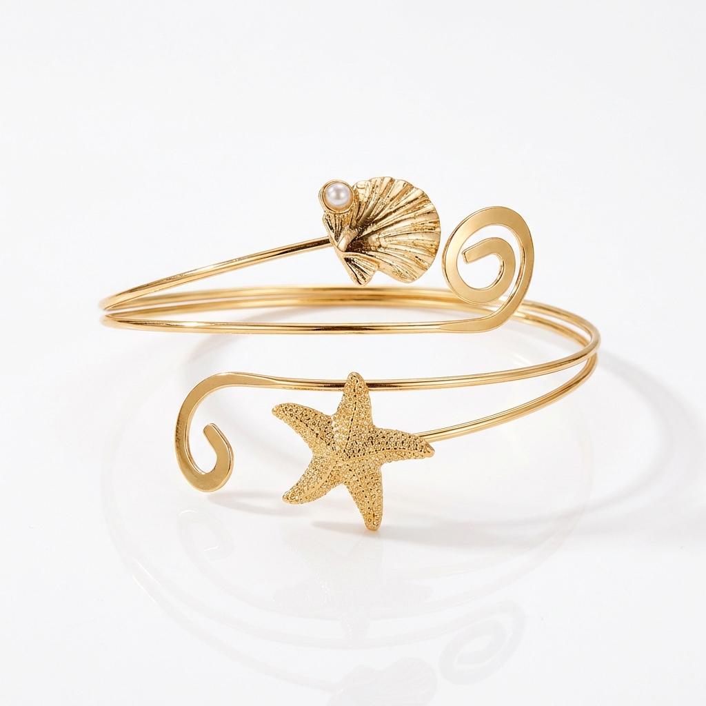 

Music Note Starfish Open Arm Cuff Bangle Upper Armband Women Summer Beach Vacation Jewelry Accessories Gifts