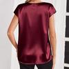 Women Tops Loose Fit Summer Blouse V-Neck Short Sleeve Smooth Satin Soft Stretchy Pullover
