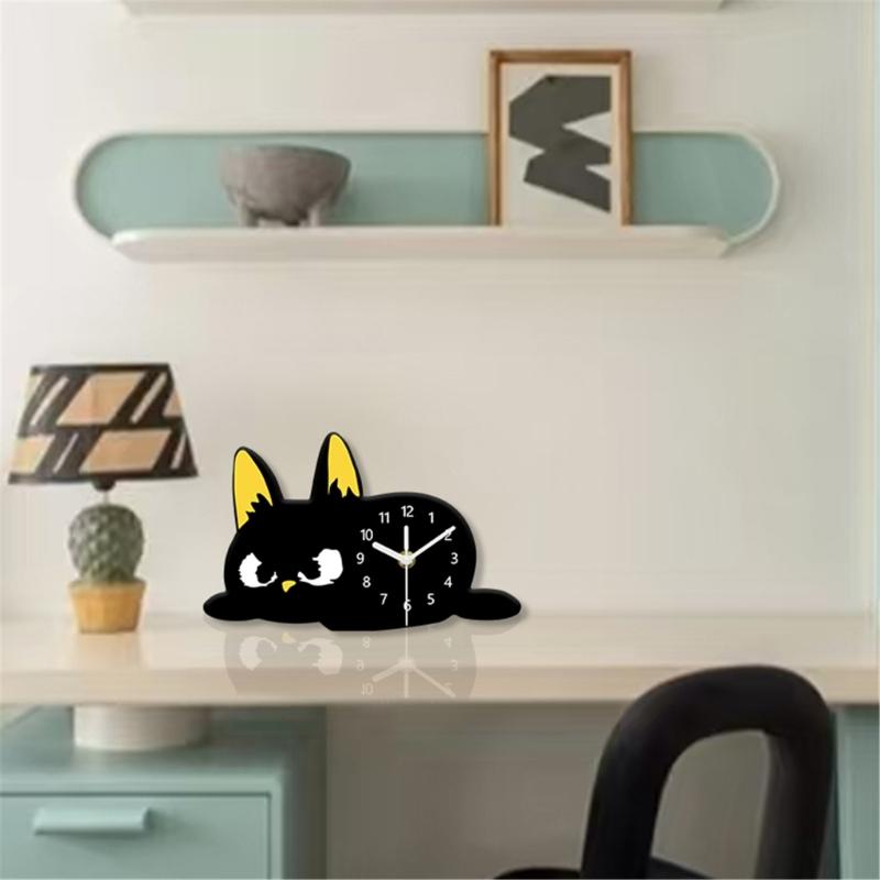 Small Cats Desk Clock Decorative Table Clocks None Ticking Silents Clock Analog Clocks for Nursery Living Room Bedroom