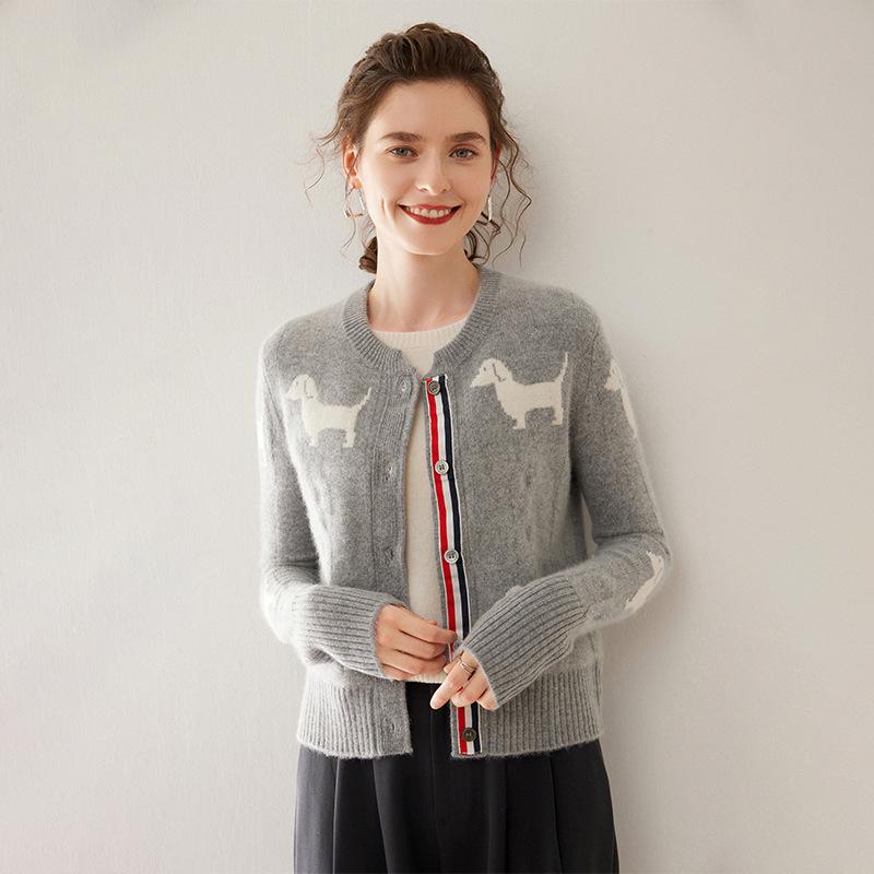 

Женский серый жаккардовый кашемировый кардиган - Тяжелый, Очень толстый, С круглым вырезом, Идеальный для зимы Large серый