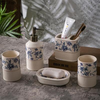 Chinese Style Simple Ceramic Wash Kit Creative Hotel Hand Soap Bottle Soap Dispenser Soap Dish Set Home Bathroom Accessories