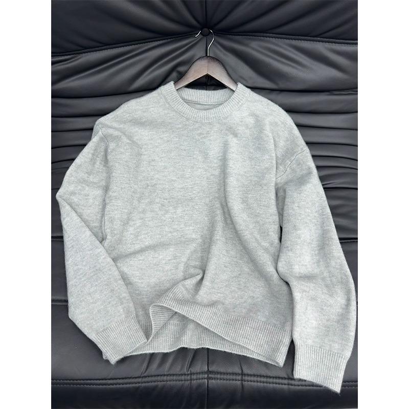 Men s Light Gray Knit Sweater: Autumn, Round Neck, Relaxed Fit. 3XL