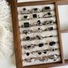 Black Drip Glaze Retro Thai Silver Jewelry Women's Non-fading High-end Open Ring