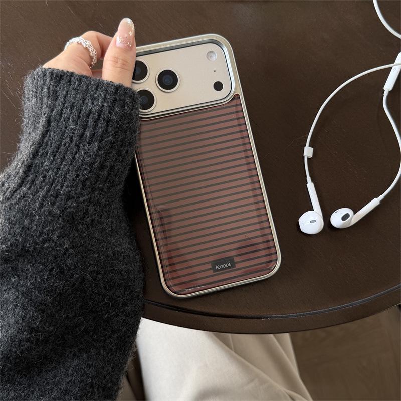 

Silver Edge Dripping Glue Contrast Stripes Phone Case for iPhone 14/13, Apple 17/16/15 PROMAX - Drop Protection iPhone 16