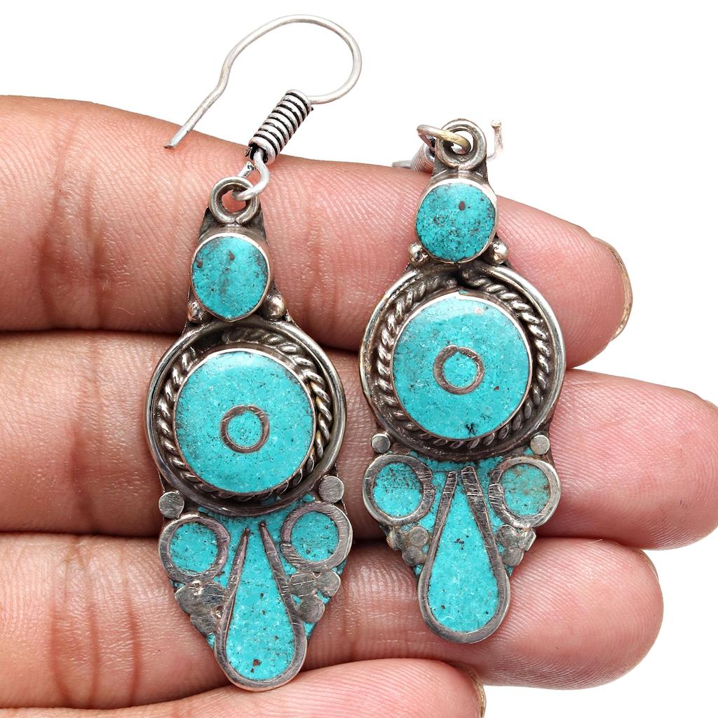 Tibetan Turquoise Lapis Lazuli Nepali Earrings Handmade Jewelry Coral Tribal