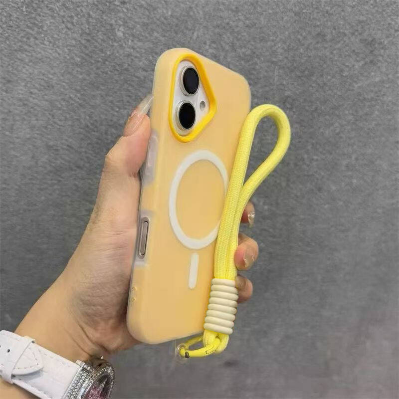 for Magsafe Candy Contrast Lanyard Magneti Case for iPhone 17 16 15 Pro Max 14 Plus 11 12 13 17 Air Hand Wrist Strap Matte Cover