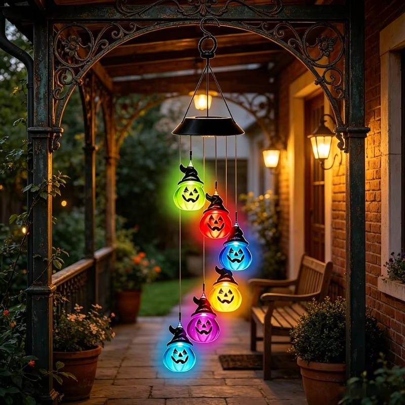 Solar Pumpkin Wind Chime Lights, Garden Courtyard Outdoor Terrace Porch Halloween Haunted House Party Decor Atmosphere Lights