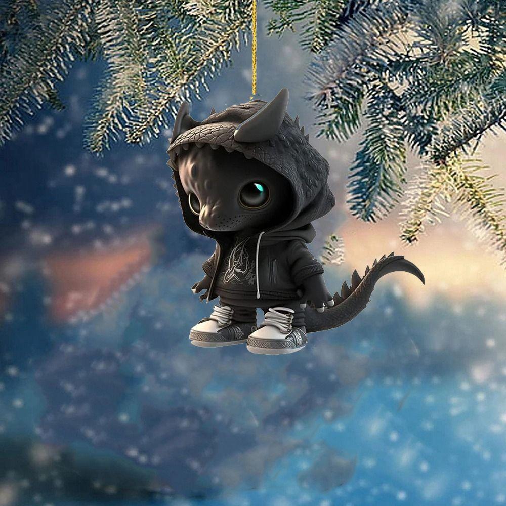 Cartoon Baby Dinosaurs Christmas Pendant 2D Xmas Flat Dragon Keychain  New Year
