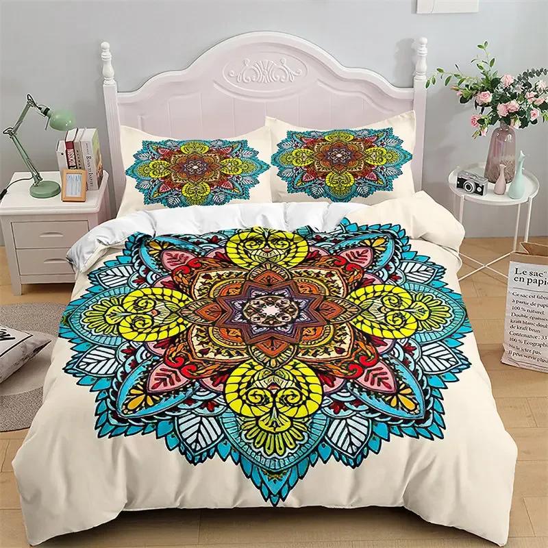 Comforter Mandala Microfiber Bohemian Floral Bedding Set Hippie Geometric Comforter King For Girls Teens Bedroom Decor