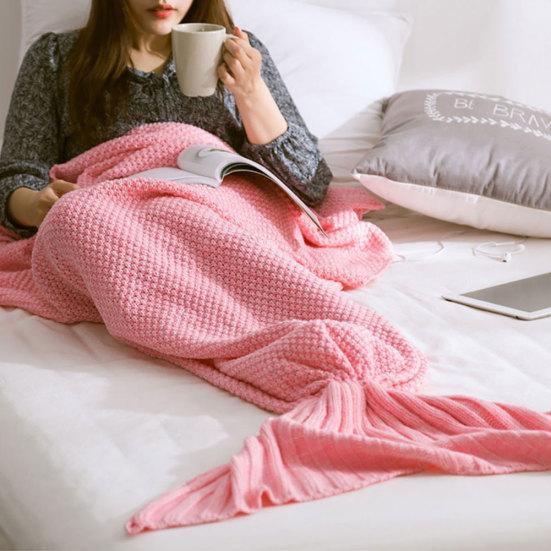 Solid Color Mermaid Tail Knitted Bed Sofa Sleeping Rest Blanket Home Decoration