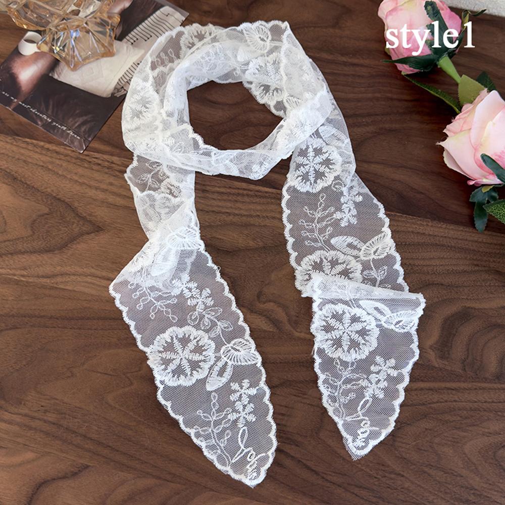 Floral Embroidery Hair Scarf Lace Long Ribbon Scarf White Flower Lace Neckerchief  Decorative Strap Necklace Head Wrap Scarves