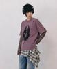 NO EXTRA TOUCH Distressed Leopard Mesh Long Sleeve Layered T-Shirt (Purple) / 26Spts001Pu