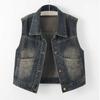 Retro Denim Vest Women's Short Spring and Autumn Loose Sleeveless Waistcoat Vest with A Small Jacket