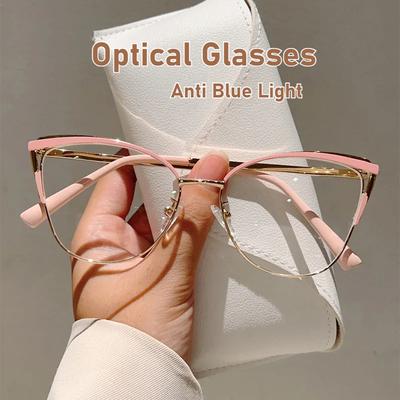 Fashionable Ultra Light Cat Eye Anti Blue Light Glasses Metal Frame HD Lenses for Men Women