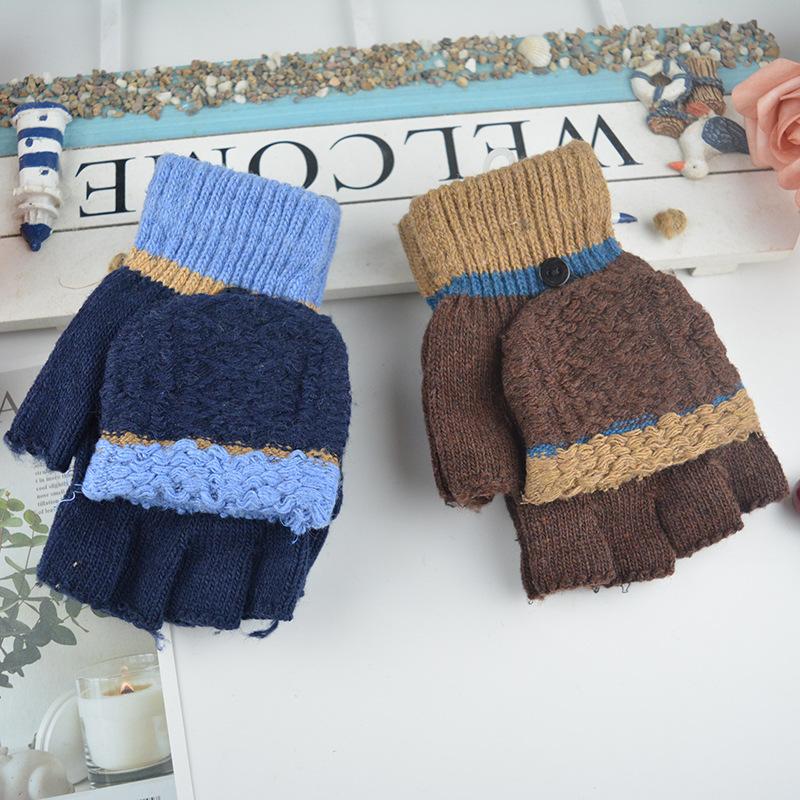 Autumn and Winter Men's Half-finger Flip Gloves Student Writing Leaking Finger Wool Simple Fashion Gloves