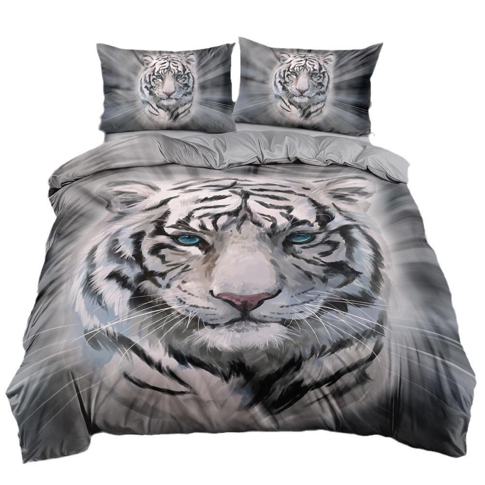Home Textile Three-Piece Set 3D Printed Tiger Picture Pillowcase Bedding