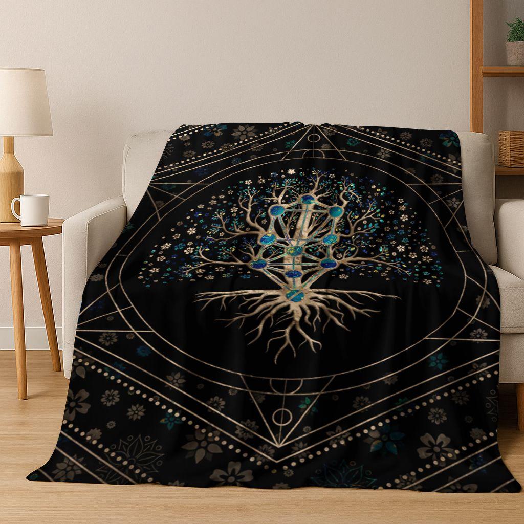 Nordic Dream Tree of Life Symbol Totem Yggdrasil Flannel Blanket,Cozy Soft Throw Blanket for Home Bedroom Bed Sofa Cover Gift