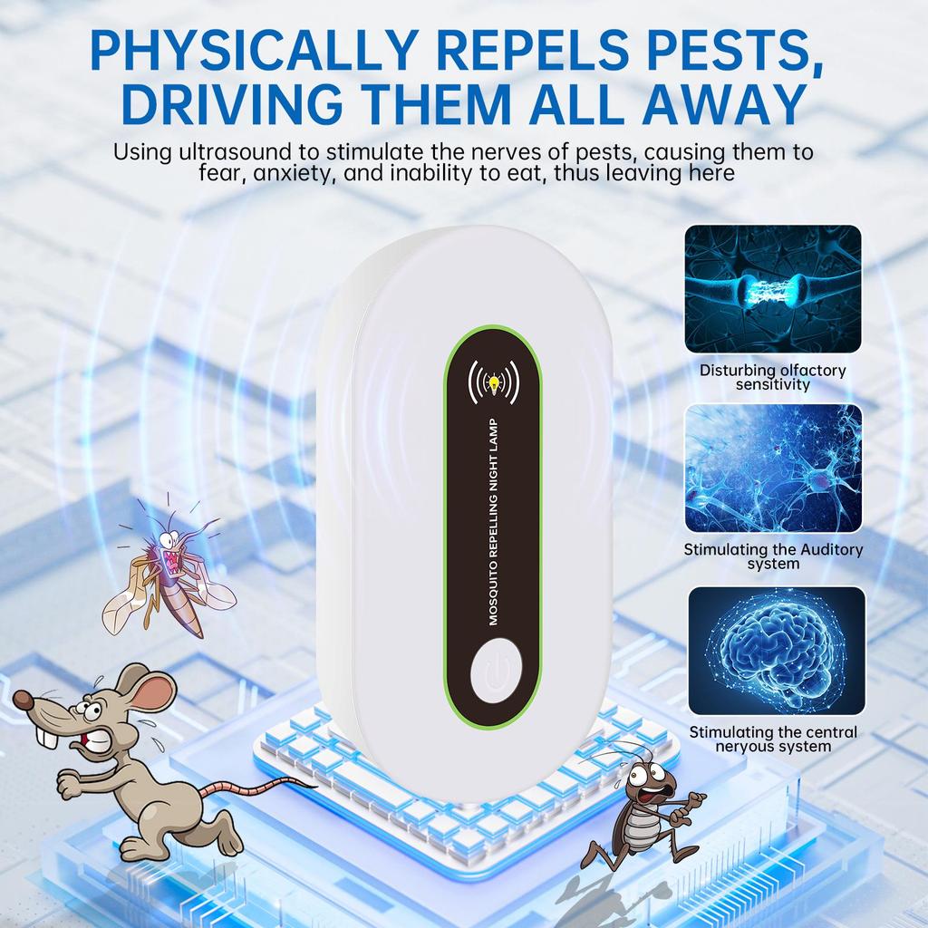 2024 Ultrasonic Silent Pest Repeller with Night Light - Energy Saving Rat, Cockroach, Insect, and Mosquito Control for Home