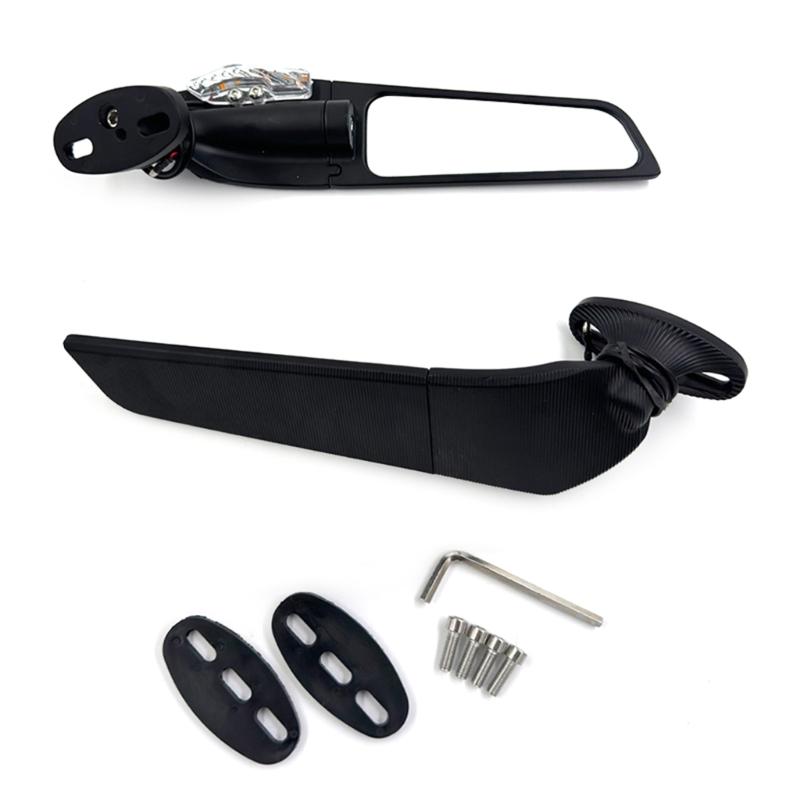 Motorcycle Modified LED Universal Rearview Glass Sport Motorcycle Left Right Side Wing Glass with LED Lights Replacement