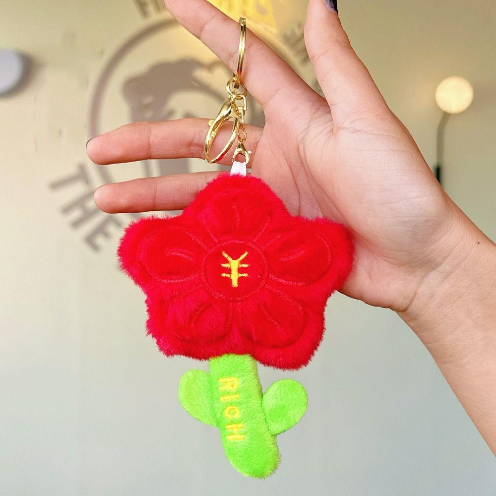 Bag Hanging Plush Flower Pendant Charms Car Key Ring Creative Flower Keychain New Year Gift
