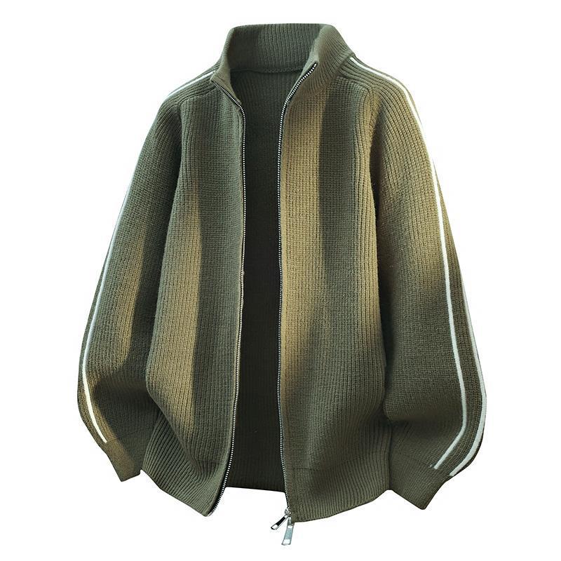 

Мужской бежевый кардиган в полоску со стойкой - Универсальная вязаная куртка для подростков, шерстяное пальто на осень и зиму 3XL зелёный