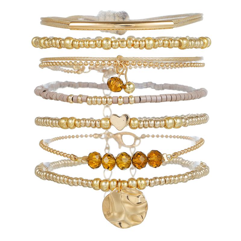 Ensemble de 7 pièces Bohème Perles Cœur Charms Ronds Bracelets Pour Femmes Élastique Perles Chaîne Extensible Ensemble Manchette Bijoux de Fête