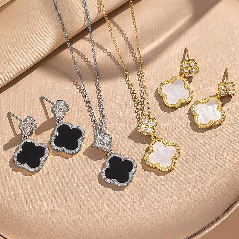 Titanium Steel Four-leaf Clover Necklace and Earring Set High-end Understated Luxury Unique and Elegant Earrings Clavicle Chain Jewelry