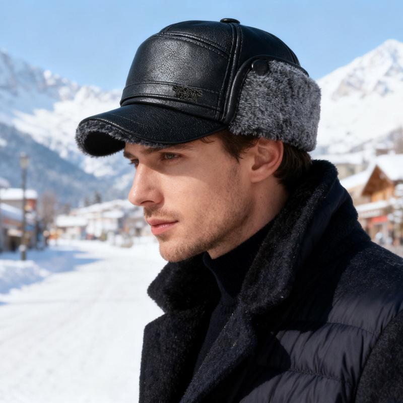 Winter Middle-Aged and Elderly Men's Hat Father Grandfather Warm Velvet Leather Hat Ear Protection Cap Outdoor Cap