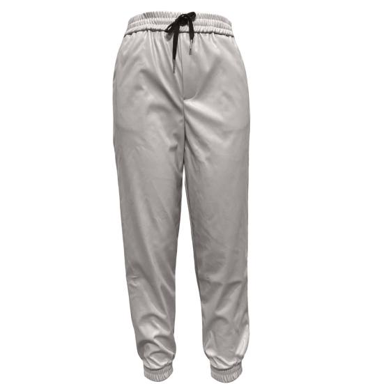 

Autumn Winter Women Pants Solid Color Mid Waist Drawstring Loose Faux Leather XL білий