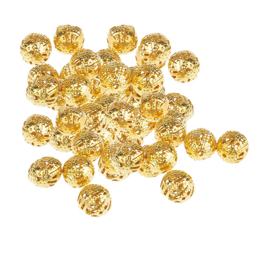100 Stück goldene hohle filigrane Kugeln, lose Distanzperlen für die Schmuckherstellung, 8 mm