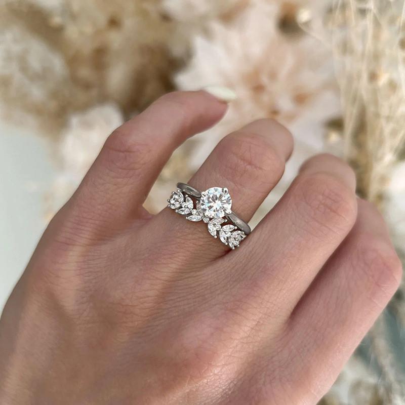 2Pcs/Set Graceful Wedding Rings for Women 925 Sterling Silver Finger Accessories Shiny Zirconia Engagement Jewelry Gifts