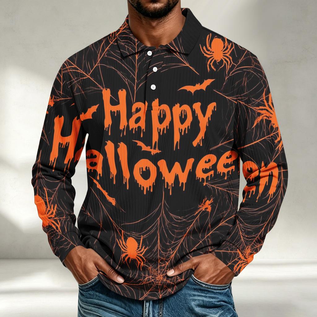 Men's Casual Halloween Print Long Sleeve Shirt Loose Fit
