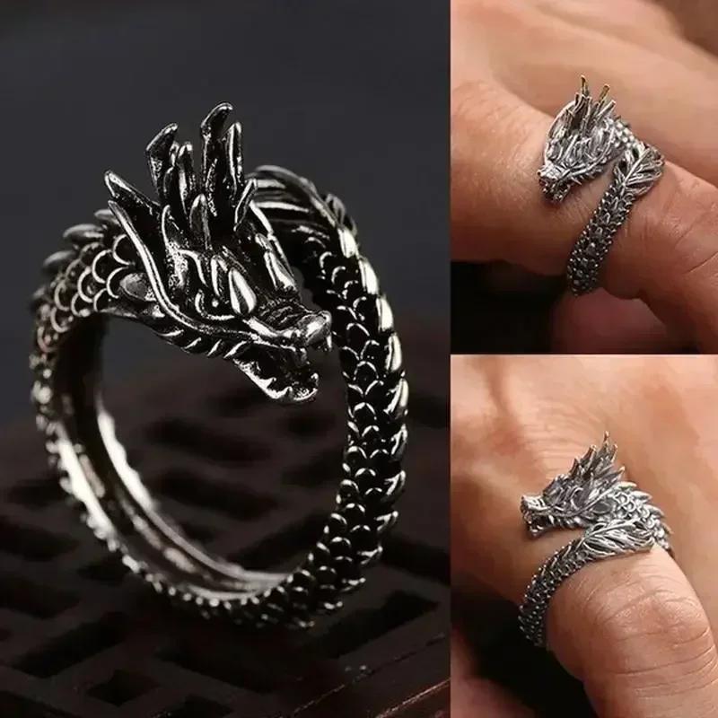 Men Fashion Creative Black Color Open Dragon Ring Trendy Personality Domineering Exaggerated Open Dragon Ring Gift Accessories